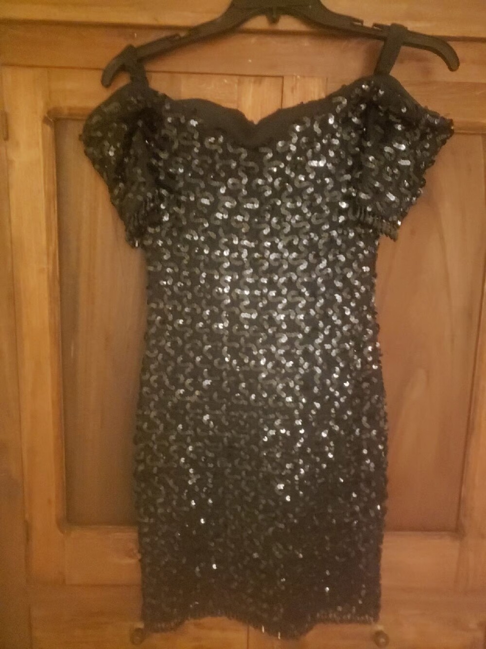 Off the Shoulder Black Sequined Dress